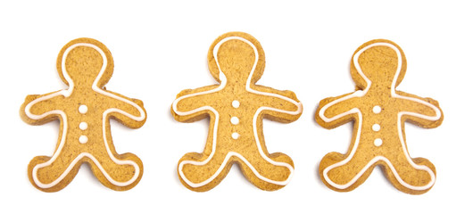 Three Decorated Gingerbread Men on a White Background