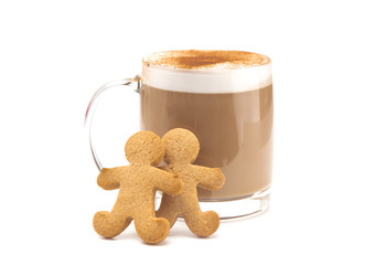 Gingerbread Latte in a Clear Mug with Cookies on the Side