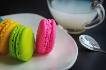 Colourful Sweet French Macaroons or Macaron, Dessert.