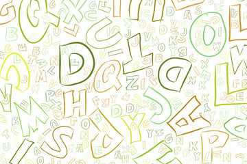 Abstract illustrations of alphabets letters, conceptual. Texture, cartoon, sketch & digital.