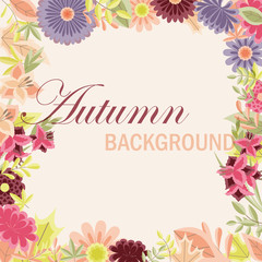 Fototapeta na wymiar Autumn background with vintage flowers and leaves