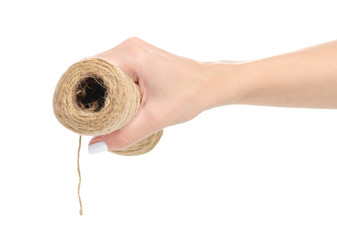 Hank rope in a hand on a white background isolation