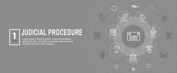 Law and Legal Icon Set with Judge, Jury, and Judicial icons