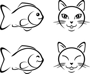 Funny cat and fish. Cartoon drawing