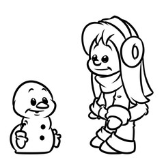 Girl snowman cartoon illustration isolated image coloring page

