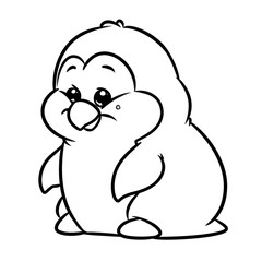 Blue little penguin cartoon illustration isolated image coloring page
