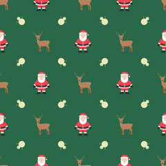 Christmas seamless pattern background with santa claus, reindeer and snowman - Vector