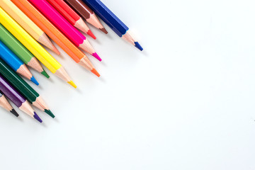 Color pencils isolated on white background.Close up.