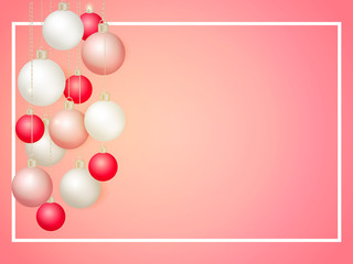 A lot of xmas balls with on a pink background. Vector illustation
