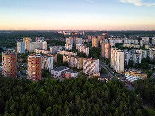 Obraz premium View from the high on Polkovnika Militsii Kurochkina street and Mikroraion V district of Troitsk city in Russia