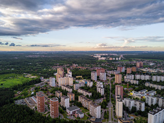 View from the high on Polkovnika Militsii Kurochkina street and Mikroraion V district of Troitsk city in Russia