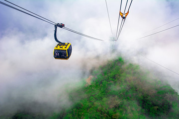 Fansipan cable in the cloudy day with the mountain view , SaPa,Vietnam - Cable Car at Fansipan, the best view sapa in vietnam