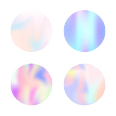 Holographic abstract backgrounds set. Minimal holographic backdrop with gradient mesh. 90s, 80s retro style. Pearlescent graphic template for banner, flyer, cover, mobile interface, web app.