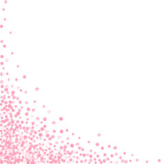 Wedding glitter confetti with dots on isolated backdrop. Shiny random sequins with metallic sparkles. Design with pink wedding glitter for party invitation, banner, greeting card, bridal shower.