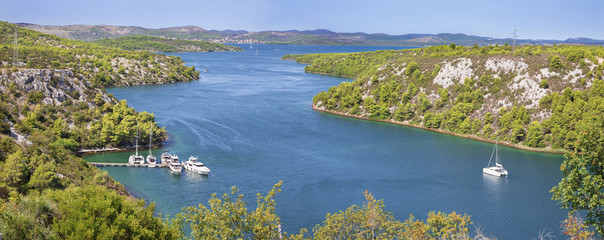 Fototapeta na wymiar Croatia - The panorama the bay of Skradin ending Krka river in Croatia.