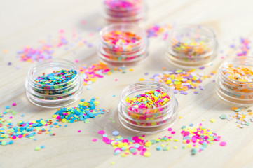View of colorful nail glitter