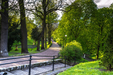 Park w zielonej szacie, położony w mieście Chełmno, Polska © Senatorek