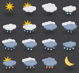 Set of weather icons on grey background