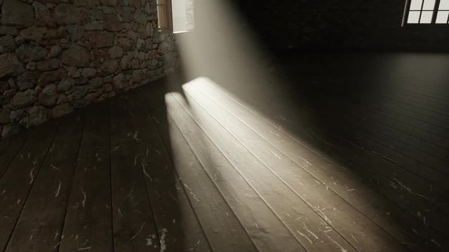 Animation Lichtschein trifft auf altem und zerkratztem Parkett in der mittelalterlichen Burg. 