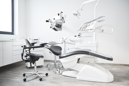 dentist chair, bright interior