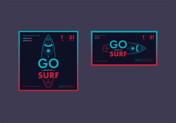 Social Media Post Layouts with Surfboard and Wave Elements