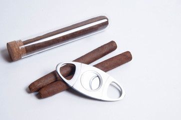 Cuban cigars on white background