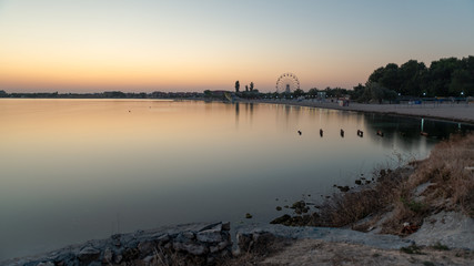 Beautiful view on town off the coast. Sunrise
