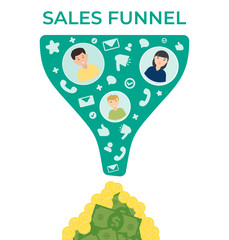 sales funnel vector flat illustration .Business template. Modern background. Money making strategy.