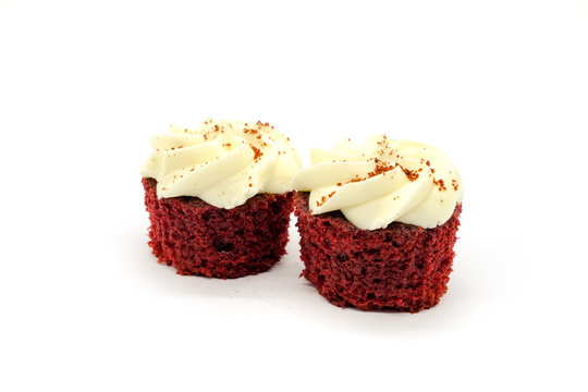 Two Red Velvet Cupcakes Isolated on White Background