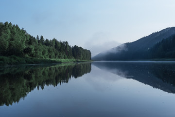 Naklejka premium River and forest in mountains, Chusovaya river, Russia