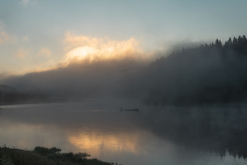 Obraz na płótnie Canvas Fog over the river and forest,Chusovaya river, Perm, Russia