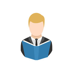 man in a suit reading a book