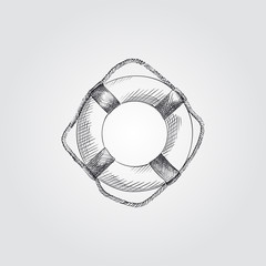 Hand Drawn Lifebuoy Sketch Symbol isolated on white background. Vector beach elements art highly detailed In Sketch Style. Summer items vector illustration.