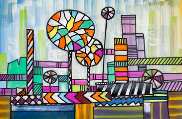 Trees, oil painting, artistic background