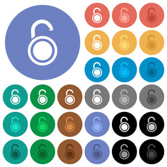 Unlocked round padlock round flat multi colored icons