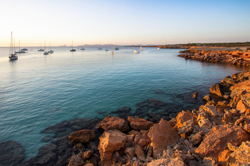 Cala Saona beach on sunset, Formentera, Spain