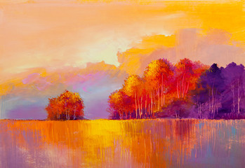 original oil painting of autumn landscape