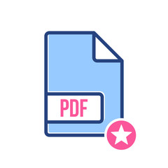 PDF document icon, pdf extension, file format icon with star sign. PDF document icon and best, favorite, rating symbol