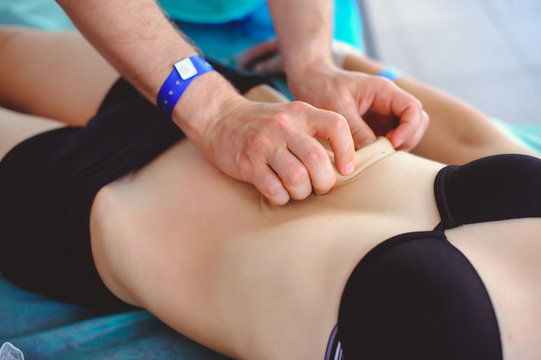therapeutic massage of the abdomen, relaxation and training