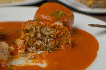 le boulet carved with tomato sauce
