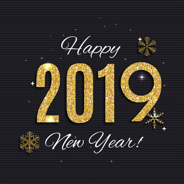 2019 Happy New Year Gold Glossy Background. Vector Illustration