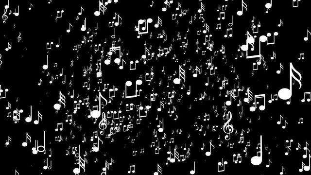 Aanimated background with musical notes. Black background