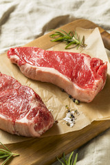 Raw Grass Fed NY Strip Steaks