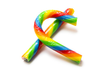 Caramel in the colors of the LGBT community isolated on a white background