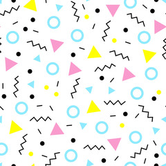 A seamless pattern in the memphis style. An excellent illustration for children's clothing, fabrics, templates of social networks and other surfaces.
