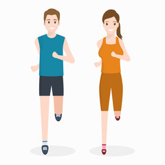 Man and Woman preparing for exercise. vector illustration