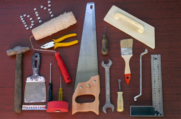 set of various tools for carpentry
