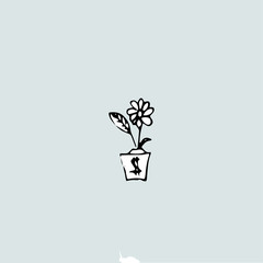 money growth idea, a flower in a pot and a dollar sign