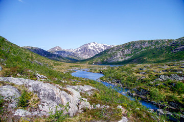 Mountain landscape with river in Northern Norway