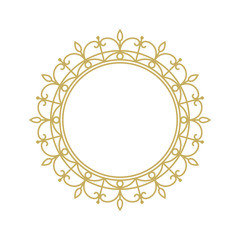 Gold elegant frame. Line art monogram for your design. Vector illustration.